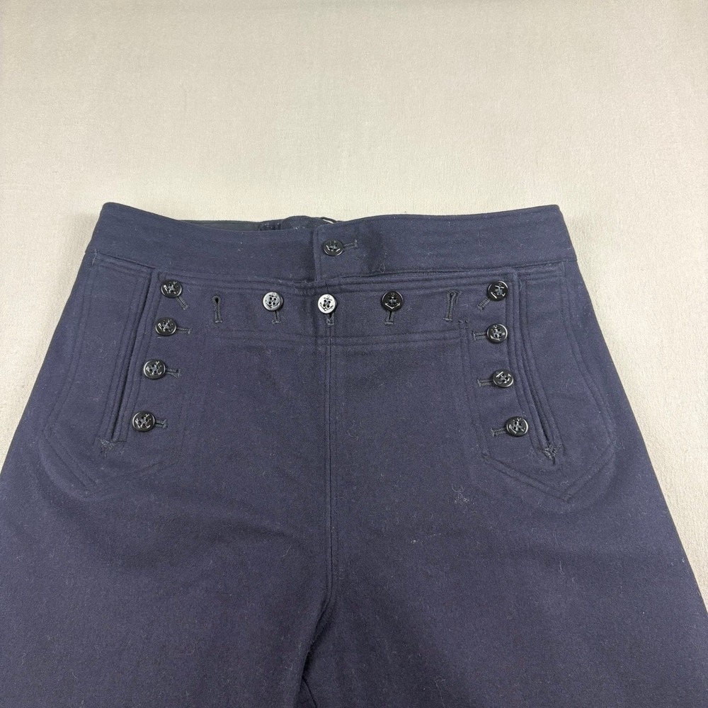 Vintage US Navy Style Wool Sailor Pants Navy Blue Wide Leg High Waist Trousers - Picture 2 of 8